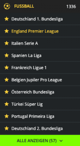 Weltbet Fussball Schweiz: Auf der Webseite ist die Super League in der linken Spalte zu finden. Unter Fussball, klicke auf 'Alle Anzeigen' um alle Schweizer Ligen zu finden. 