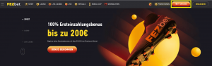 Registrierung für Fezbet Schweiz - Homepage oben rechts