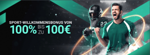 1Bet Schweiz Sport-Willkommensbonus Banner - 100% bis zu 100€