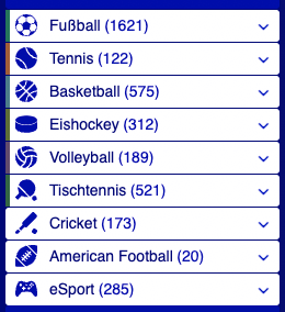 Das Paripesa Sportwettenangebot kannst du in der linken Bildschirmhälfte finden. 