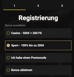 Casinoly Sportwetten Bonus bei Registrierung auswählen