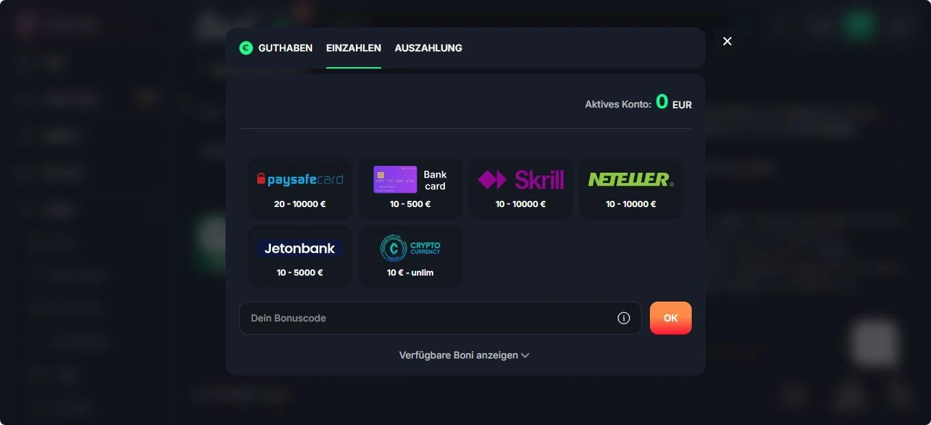 Beef Sportwetten (SWS)_Einzahlungen