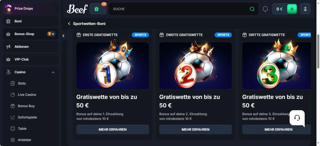 Beef Sportwetten (SWS)_Willkommensbonus