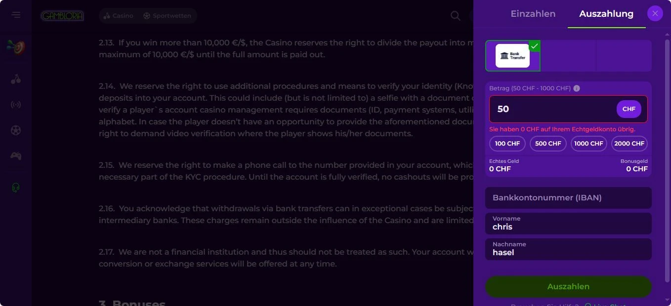 Gambloria Sportwetten (SWS)_Auszahlungen