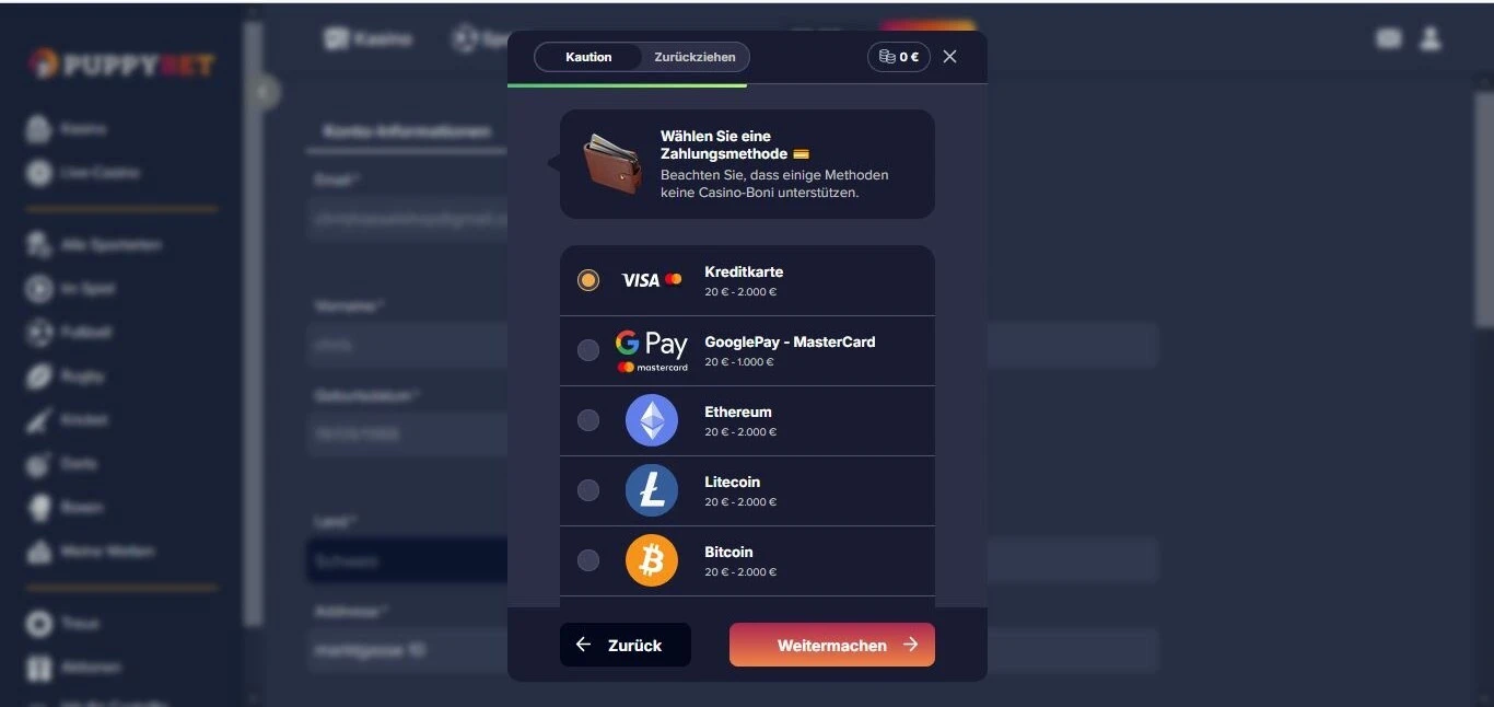 PuppyBet Sportwetten (SWS)_(Einzahlungen)